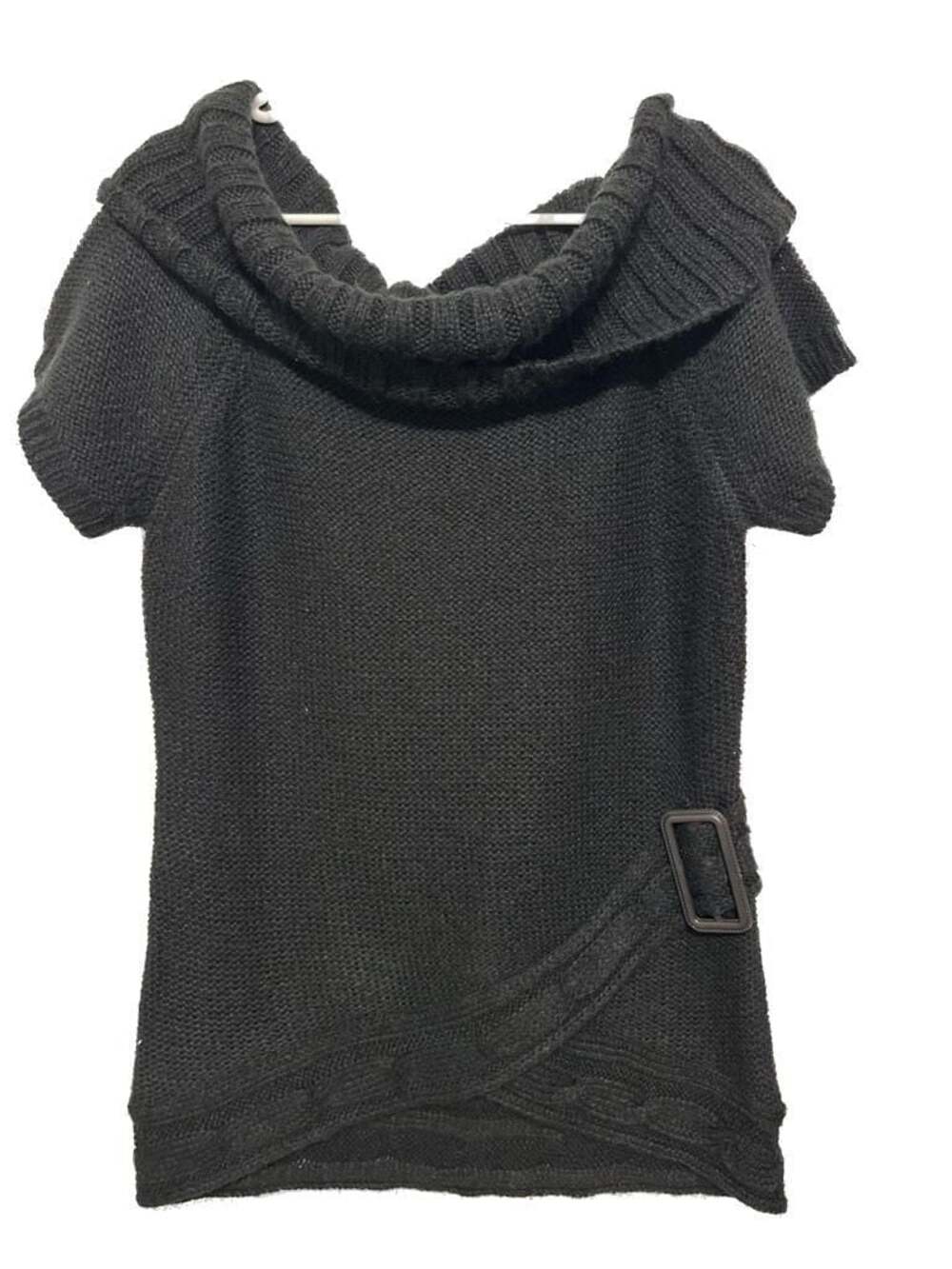 New Directions Black Short Sleeve Cowl Neck Buckle Accent Sweater Vest